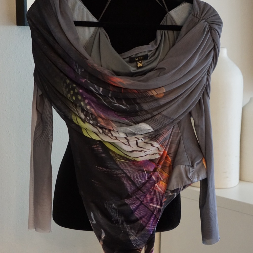 AFRM Gray and Purple Draped Wrap Top